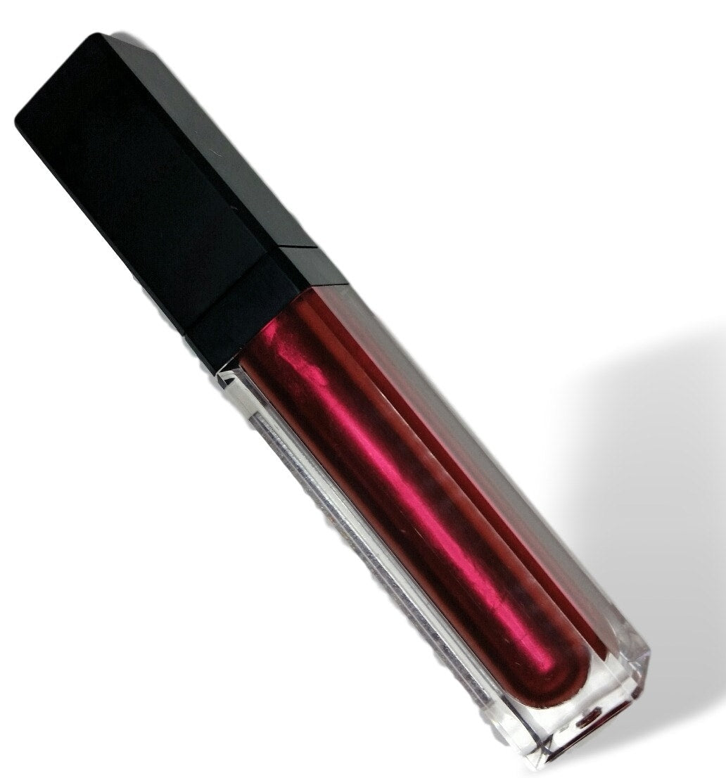 DOMINATRIX Metallic Red Lip Gloss Mineral Makeup Vegan Lip Gloss Ruby Shiny Thick Luscious Mirror Tube Dominatrix