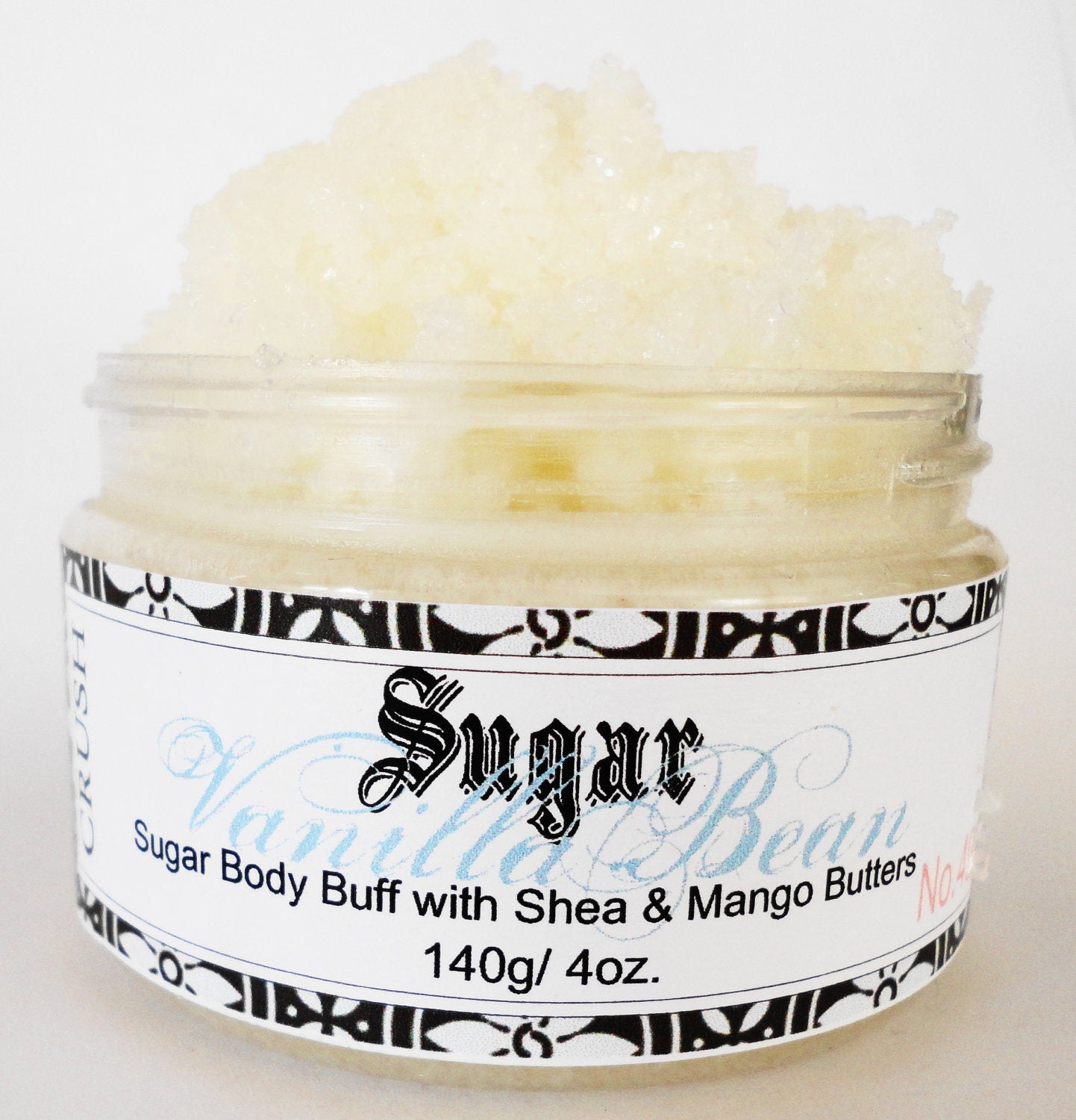 Sugar Scrub Vanilla Bean Large 4oz Exfoliate Solid Vegan Natural Smooth Skin Moisturizing Vegan Natural Soft Shea Butter Formula