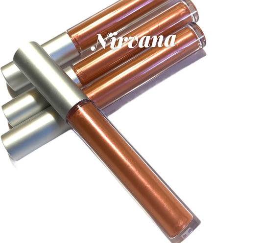 NIRVANA - pale orange pink coral-  Lip Gloss - Shimmer- Makeup Mineral -  Vegan - Liquid Lip Stick-  Pigmented - thick glossy