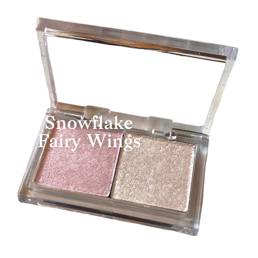 Highlighter Duo Compact - Snowflake White and Fairy Wings Pink - Mineral Makeup Eye shadow Iridescent Organic Vegan