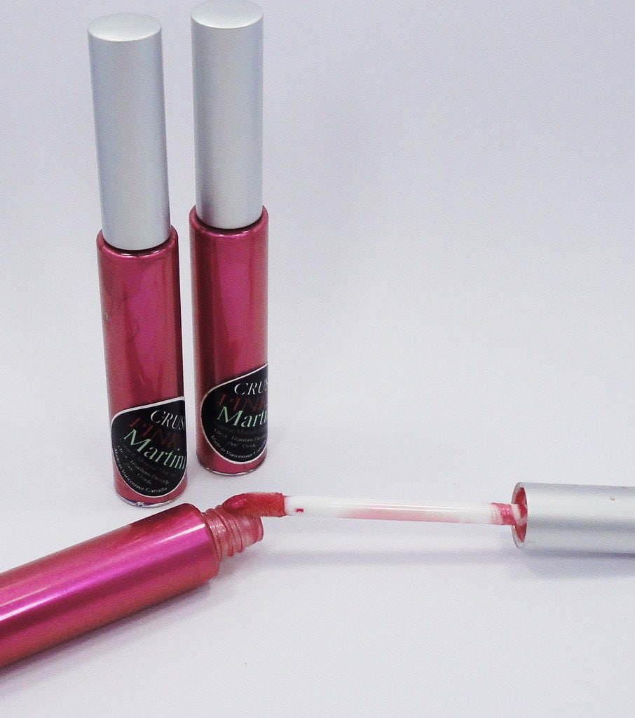 Pink Lip Gloss Vegan Mineral Makeup Lipstick Pearly  Lips Hot Pink Gold Glitter Shiny Glossy Cosmetics   PINK MARTINI